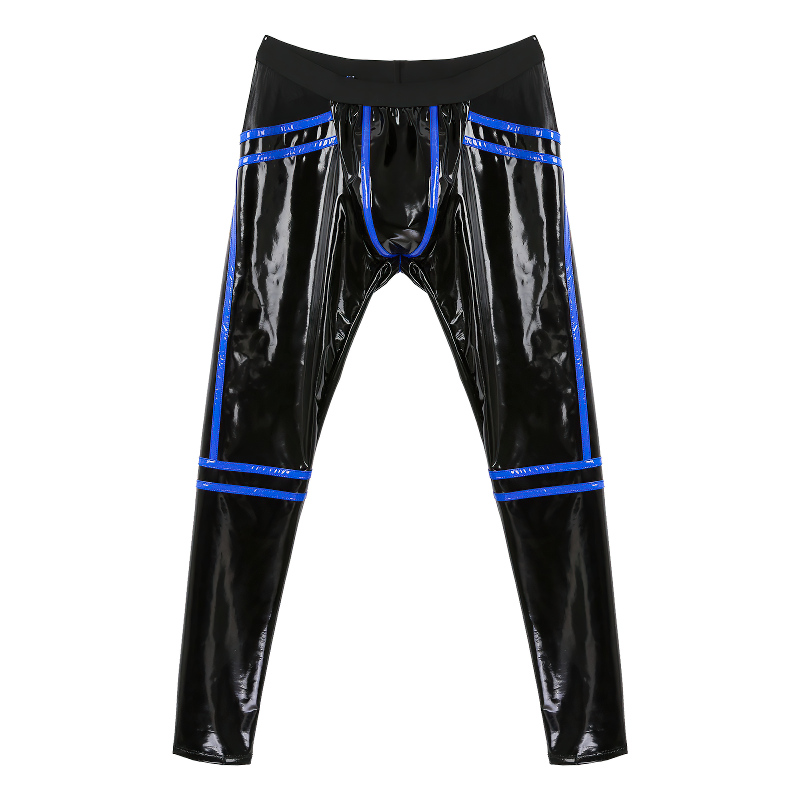 PU Leather Sexy Open Back Striped Male Pants / Low Waist Elastic Waistband Skinny Trousers - EVE's SECRETS