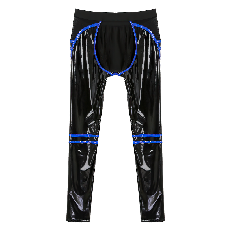 PU Leather Sexy Open Back Striped Male Pants / Low Waist Elastic Waistband Skinny Trousers - EVE's SECRETS