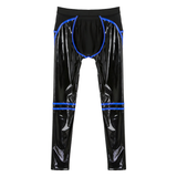 PU Leather Sexy Open Back Striped Male Pants / Low Waist Elastic Waistband Skinny Trousers - EVE's SECRETS
