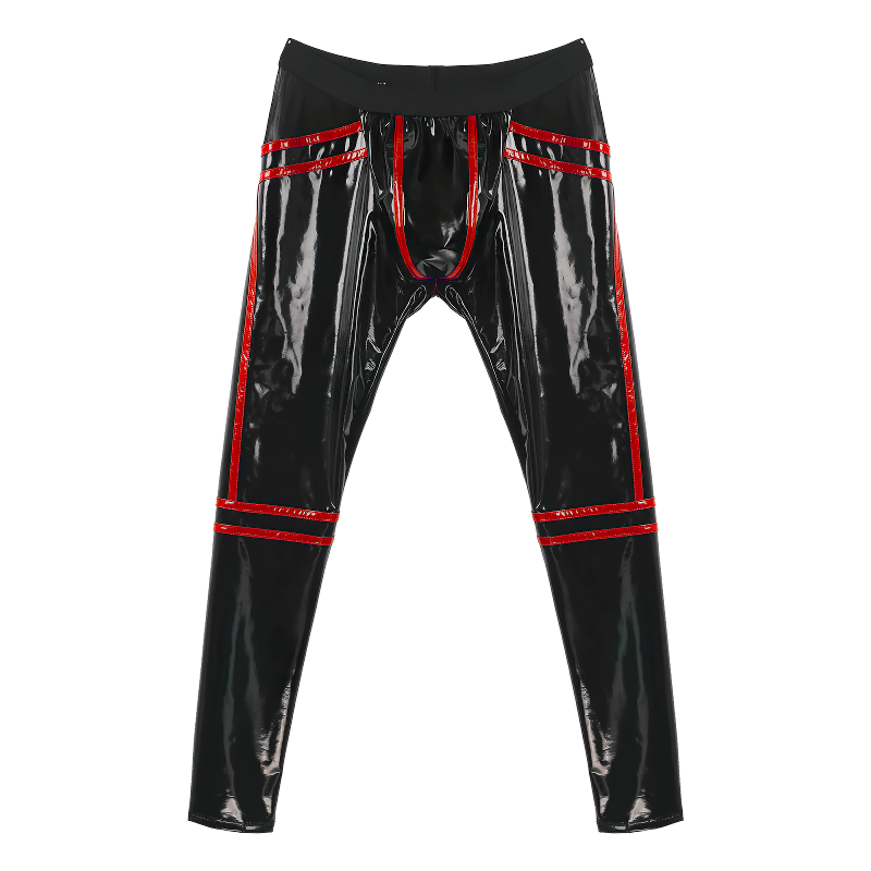 PU Leather Sexy Open Back Striped Male Pants / Low Waist Elastic Waistband Skinny Trousers - EVE's SECRETS