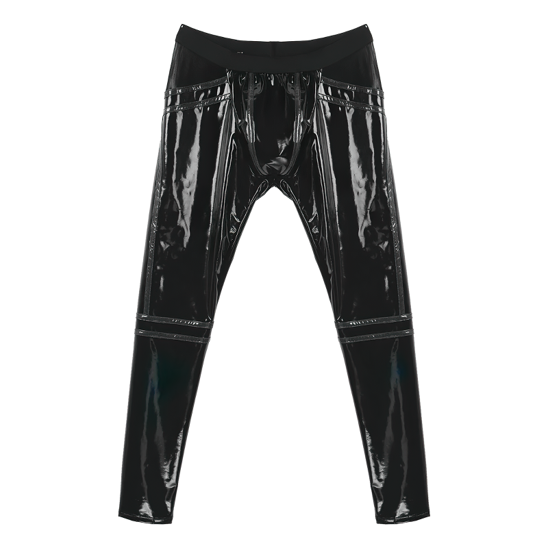 PU Leather Sexy Open Back Striped Male Pants / Low Waist Elastic Waistband Skinny Trousers - EVE's SECRETS