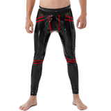 PU Leather Sexy Open Back Striped Male Pants / Low Waist Elastic Waistband Skinny Trousers - EVE's SECRETS