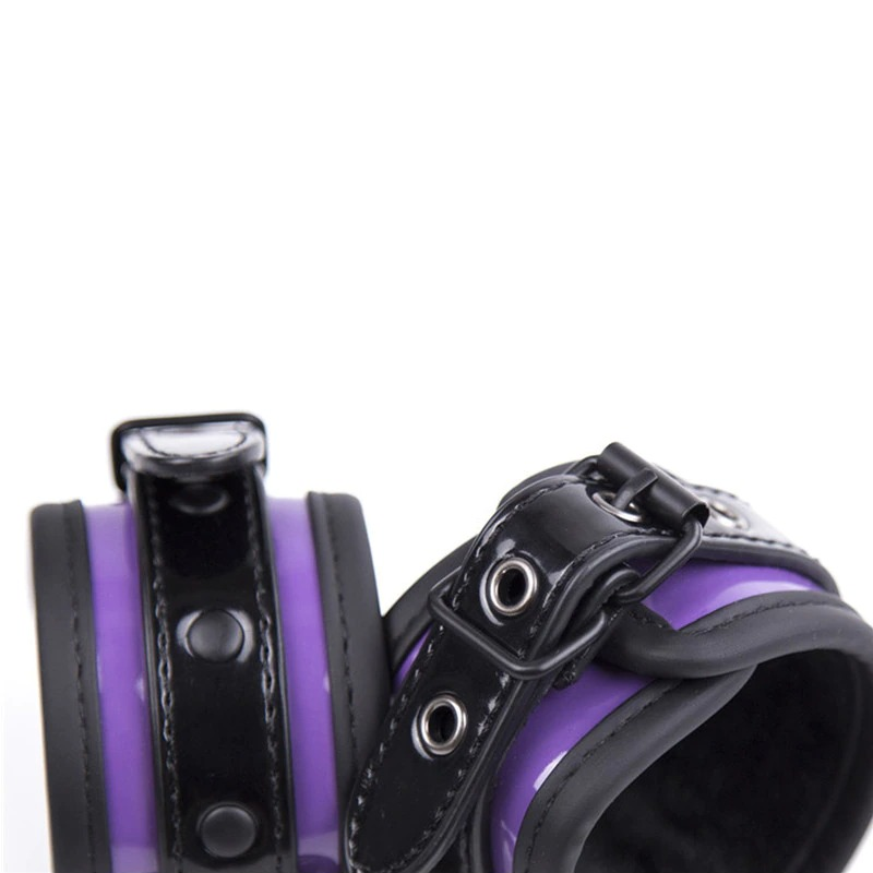 Purple PU Leather Restraints for Sex Games / Handcuffs with Ankle Cuffs and Mask / BDSM Sex Toys - EVE's SECRETS