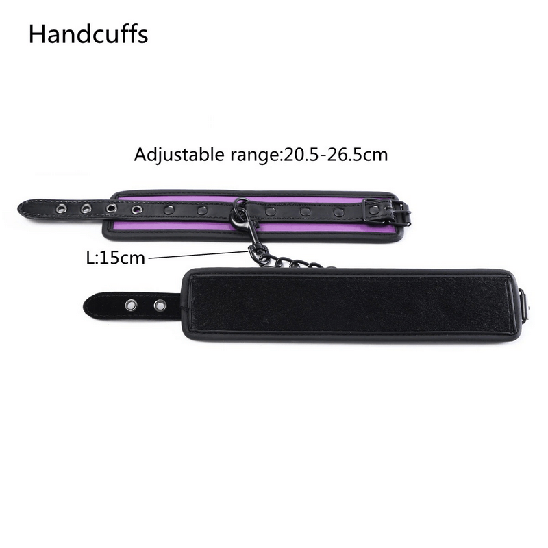 Purple PU Leather Restraints for Sex Games / Handcuffs with Ankle Cuffs and Mask / BDSM Sex Toys - EVE's SECRETS