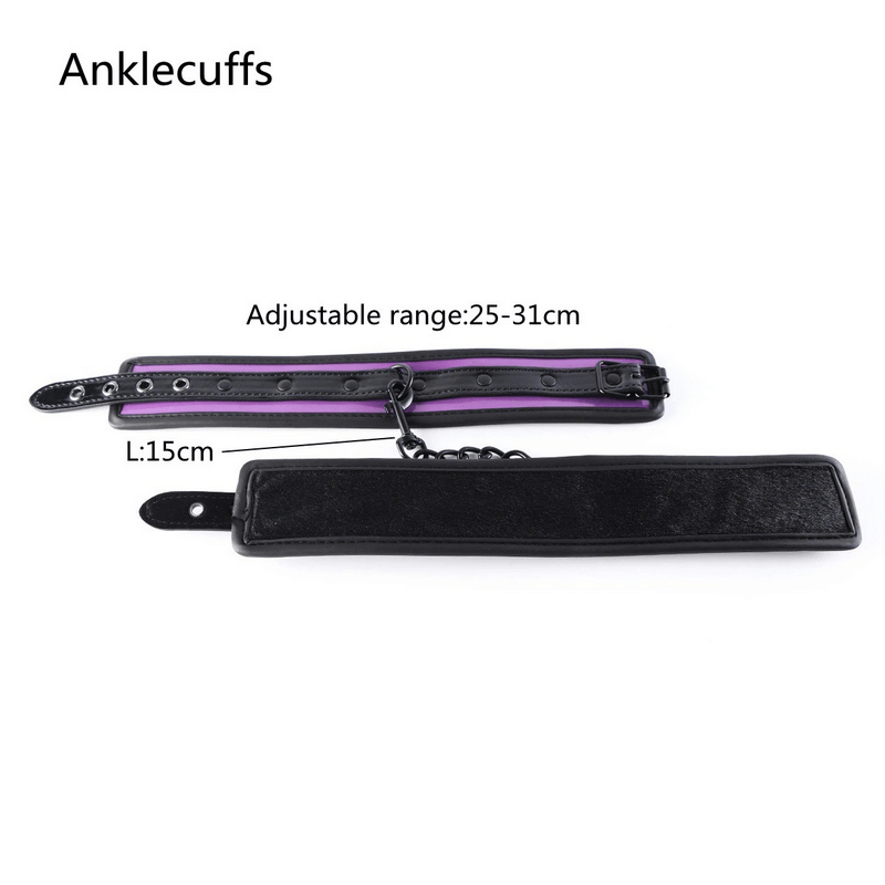Purple PU Leather Restraints for Sex Games / Handcuffs with Ankle Cuffs and Mask / BDSM Sex Toys - EVE's SECRETS