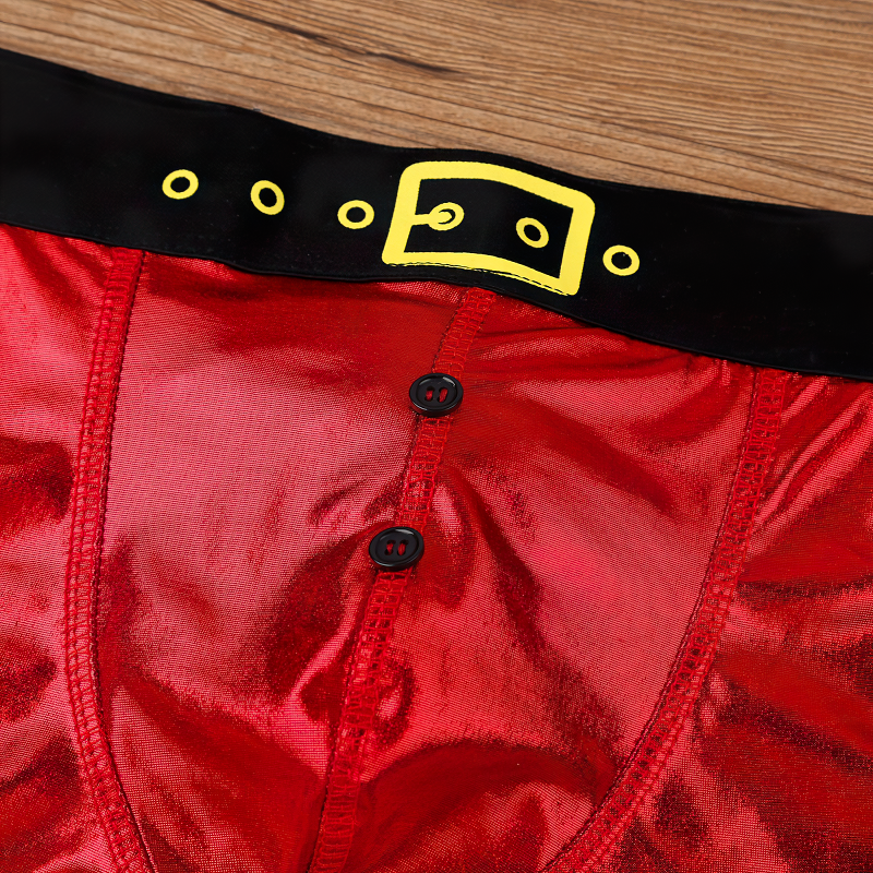 Red Men's Novelty Santa Claus Tight Boxer Shorts / Faux Leather Christmas Cosplay Costume - EVE's SECRETS