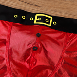 Red Men's Novelty Santa Claus Tight Boxer Shorts / Faux Leather Christmas Cosplay Costume - EVE's SECRETS