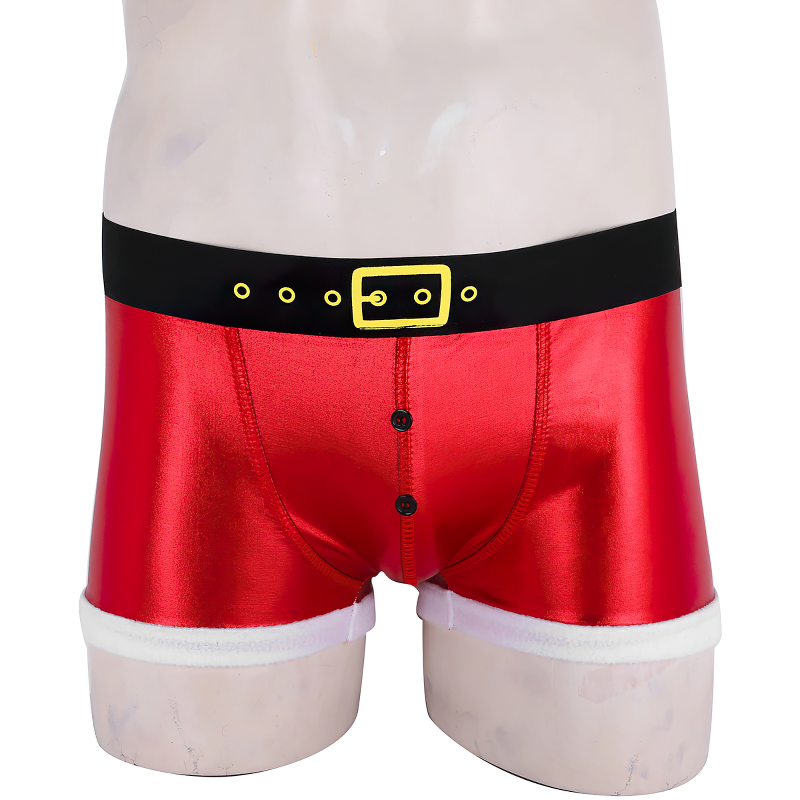 Red Men's Novelty Santa Claus Tight Boxer Shorts / Faux Leather Christmas Cosplay Costume - EVE's SECRETS