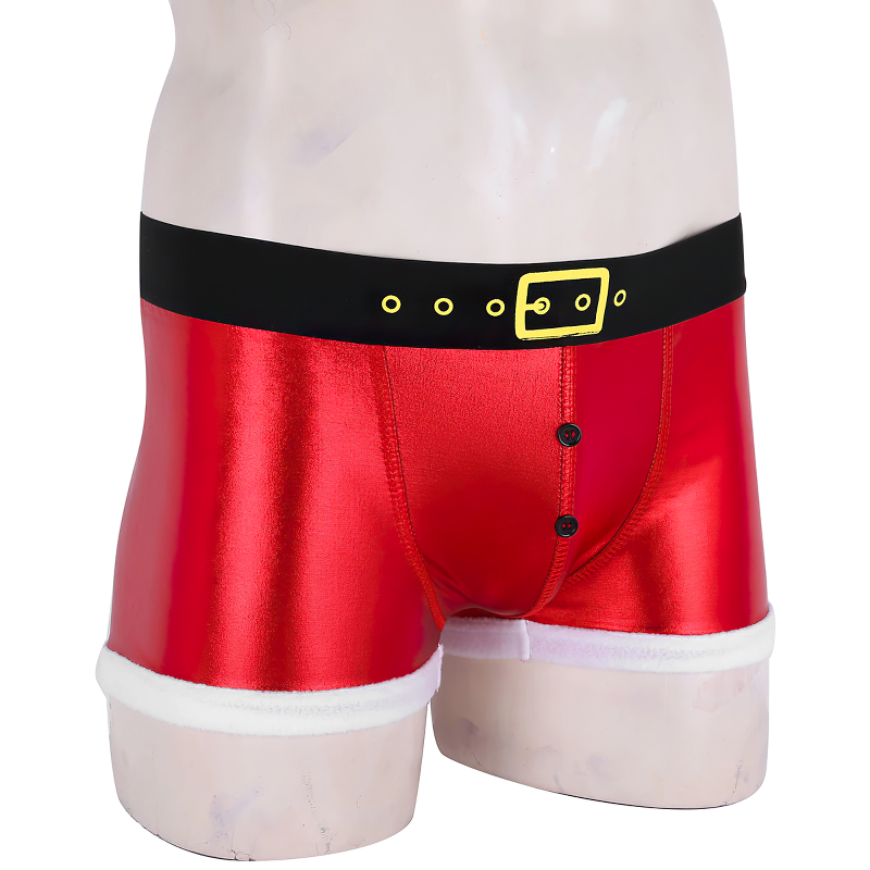 Red Men's Novelty Santa Claus Tight Boxer Shorts / Faux Leather Christmas Cosplay Costume - EVE's SECRETS
