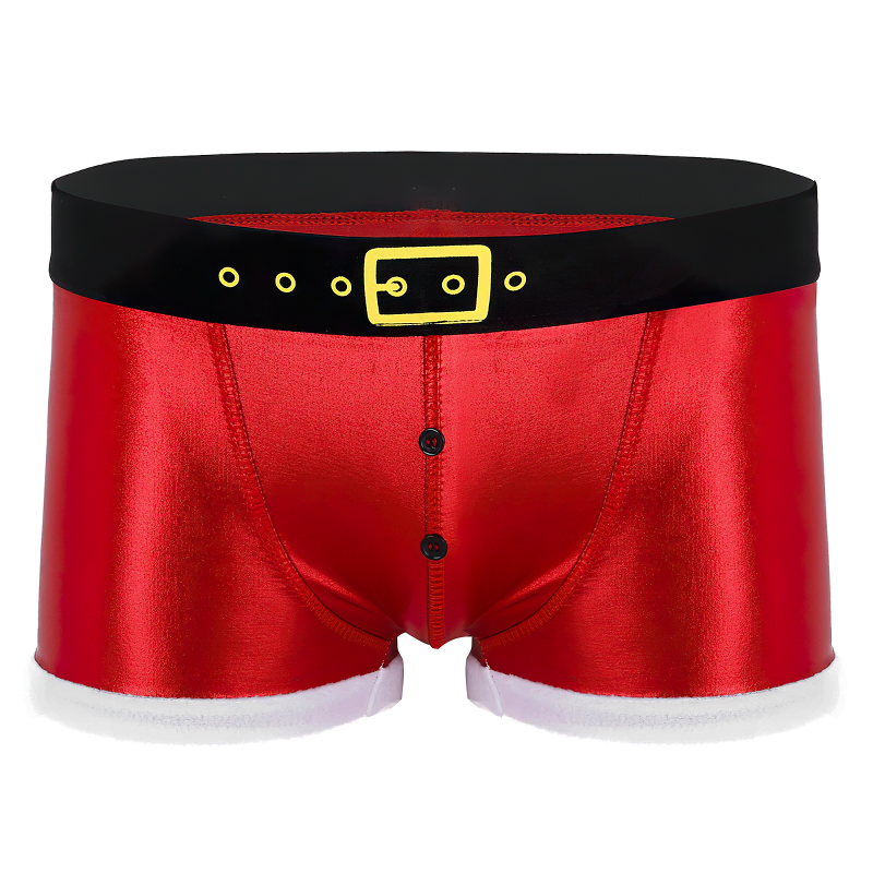 Red Men's Novelty Santa Claus Tight Boxer Shorts / Faux Leather Christmas Cosplay Costume - EVE's SECRETS