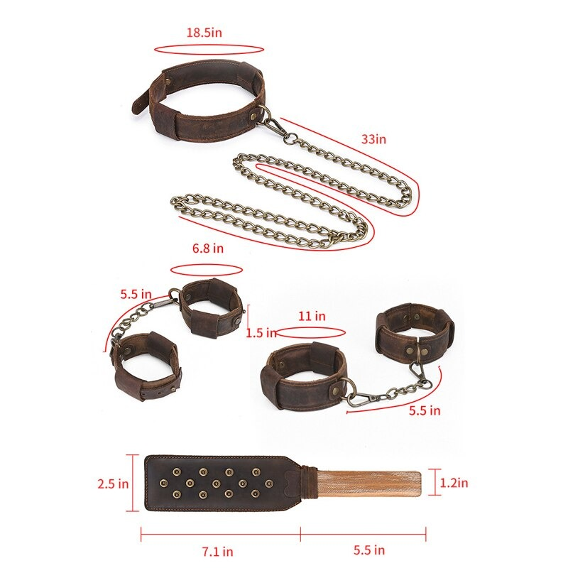 Retro BDSM Bondage Kit of 4-Pieces / Handcuffs & Restraint Collar for Adult / Erotic Sex Toys - EVE's SECRETS