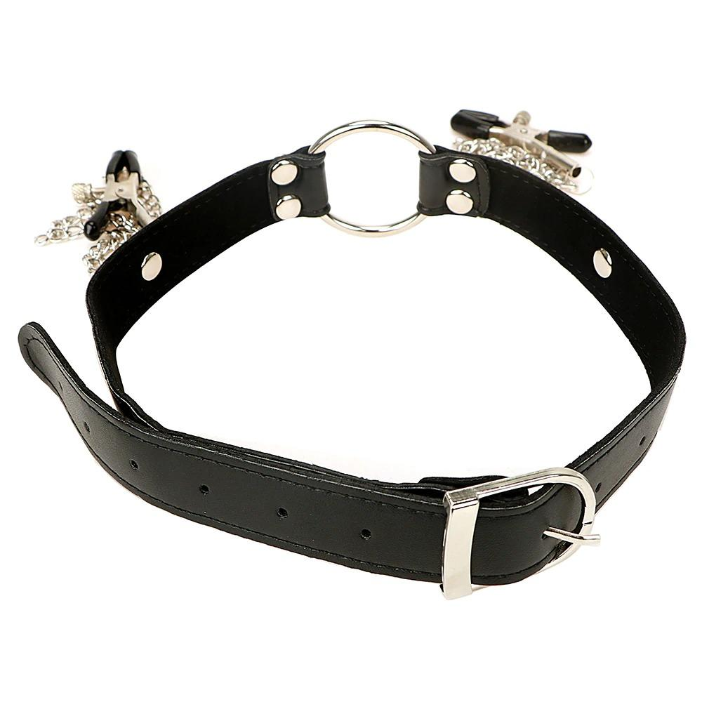 Role Play Mouth Gag Body Harness / PU Leather Breast Clips / Restraints Sex Toys For Women - EVE's SECRETS