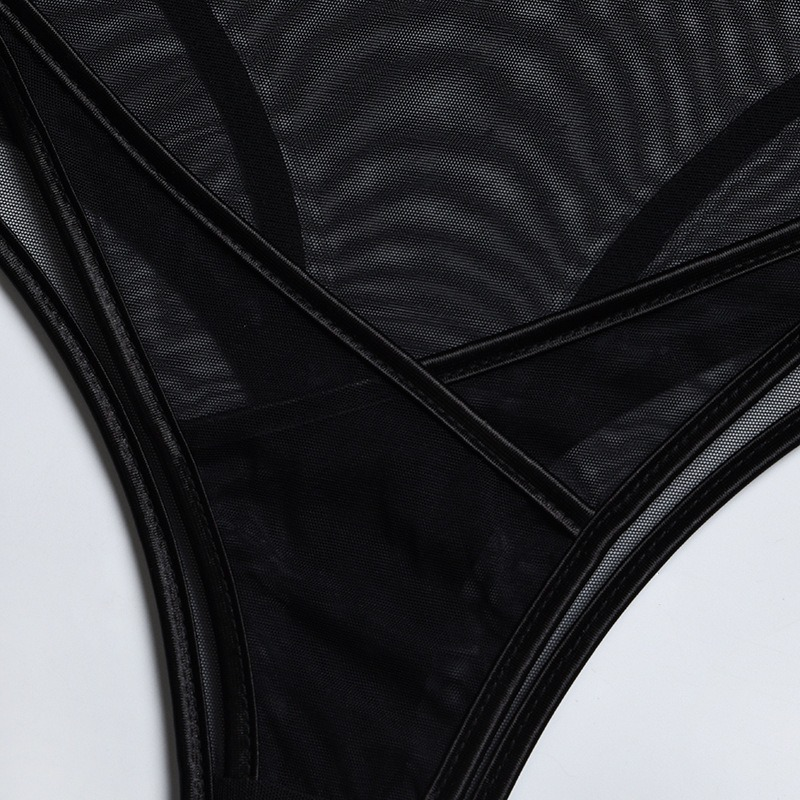 Seductive Black Mesh Bodysuit with Halter Neck and Shoulder Straps / Women's Sexy Outfits - EVE's SECRETS