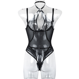 Seductive Black Mesh Bodysuit with Halter Neck and Shoulder Straps / Women's Sexy Outfits - EVE's SECRETS
