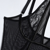 Seductive Black Mesh Bodysuit with Halter Neck and Shoulder Straps / Women's Sexy Outfits - EVE's SECRETS