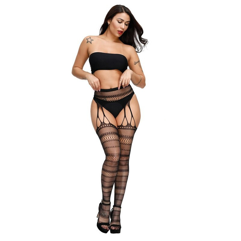 See-Through Lingerie for Lady / Black Bodystockings with Suspenders / Open Crotch Lingerie - EVE's SECRETS