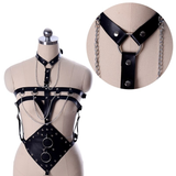 Sexy BDSM Body Harness with Metal Chains and Rings / Women's PU Leather Adjustable Bondage - EVE's SECRETS