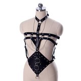 Sexy BDSM Body Harness with Metal Chains and Rings / Women's PU Leather Adjustable Bondage - EVE's SECRETS