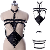 Sexy BDSM Body Harness with Metal Chains and Rings / Women's PU Leather Adjustable Bondage - EVE's SECRETS