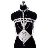 Sexy BDSM Body Harness with Metal Chains and Rings / Women's PU Leather Adjustable Bondage - EVE's SECRETS