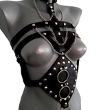 Sexy BDSM Body Harness with Metal Chains and Rings / Women's PU Leather Adjustable Bondage - EVE's SECRETS