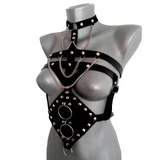 Sexy BDSM Body Harness with Metal Chains and Rings / Women's PU Leather Adjustable Bondage - EVE's SECRETS