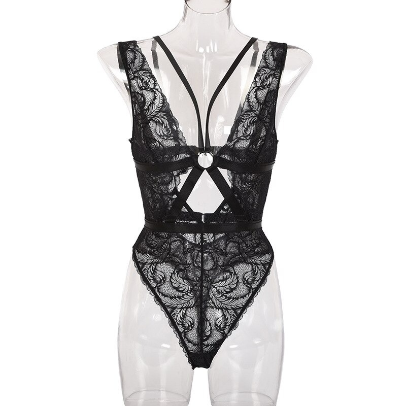 Sexy Black Hollow Out Lace Bodysuit for Women / Ladies Transparent Backless Skinny Bodysuits - EVE's SECRETS