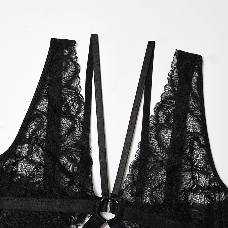 Sexy Black Hollow Out Lace Bodysuit for Women / Ladies Transparent Backless Skinny Bodysuits - EVE's SECRETS