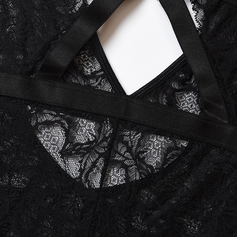 Sexy Black Hollow Out Lace Bodysuit for Women / Ladies Transparent Backless Skinny Bodysuits - EVE's SECRETS