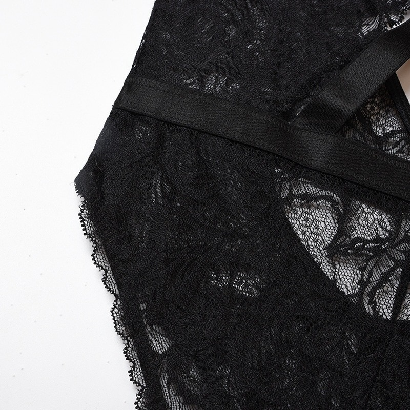 Sexy Black Hollow Out Lace Bodysuit for Women / Ladies Transparent Backless Skinny Bodysuits - EVE's SECRETS