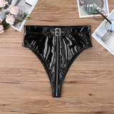 Sexy Black Ladies Wet Look Panties / High Waist Briefs with Belt / Female Underwear on Zipper - EVE's SECRETS
