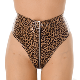 Sexy Black Ladies Wet Look Panties / High Waist Briefs with Belt / Female Underwear on Zipper - EVE's SECRETS