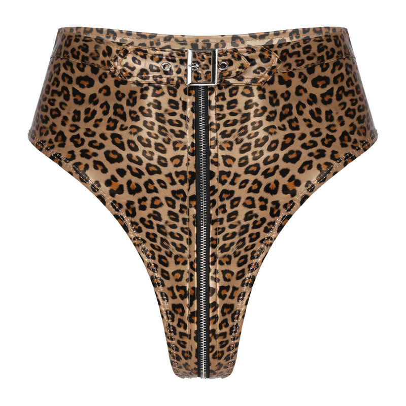 Sexy Black Ladies Wet Look Panties / High Waist Briefs with Belt / Female Underwear on Zipper - EVE's SECRETS