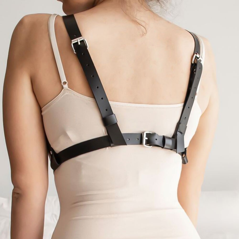 Sexy Black Leather Women's Bondage Bra Cage / BDSM Elastic Body Harness - EVE's SECRETS