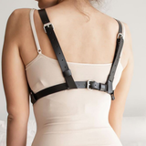 Sexy Black Leather Women's Bondage Bra Cage / BDSM Elastic Body Harness - EVE's SECRETS