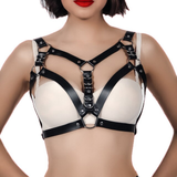 Sexy Black Leather Women's Bondage Bra Cage / BDSM Elastic Body Harness - EVE's SECRETS