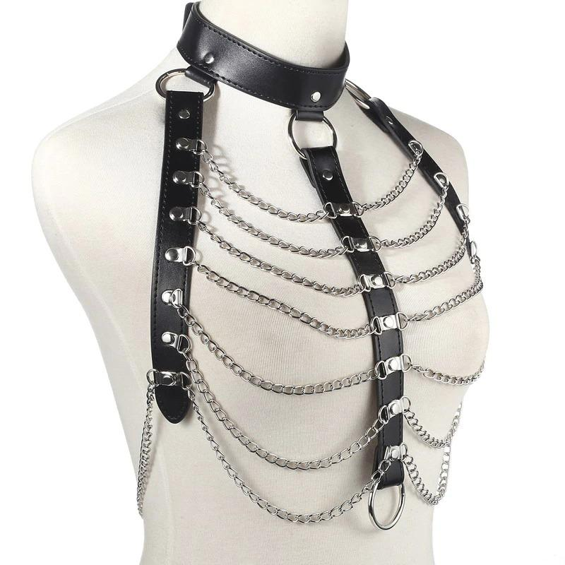 Sexy Body Chest Harness for Women with Many Chains / Body Harness Accessory in Fetish Fashion - EVE's SECRETS