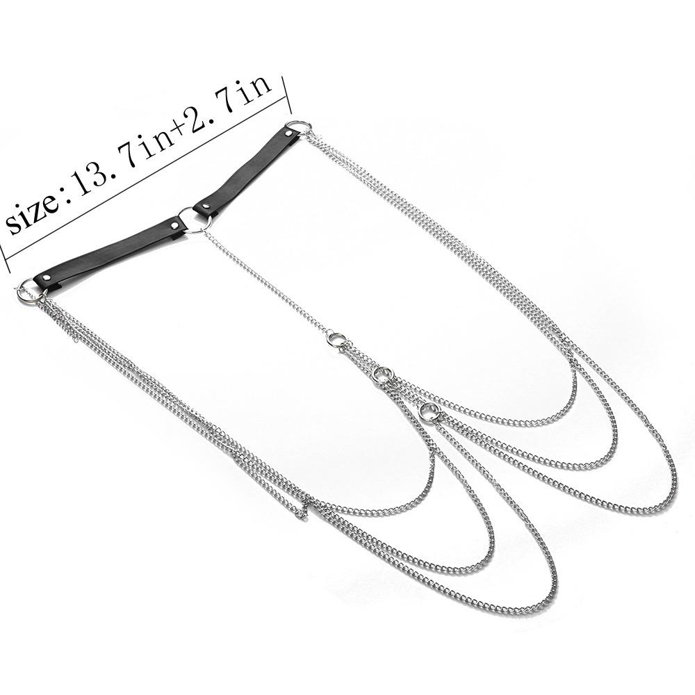 Sexy Body Harness With Metal Chain / Aluminum Jewellery With Faux Leather Collar - EVE's SECRETS