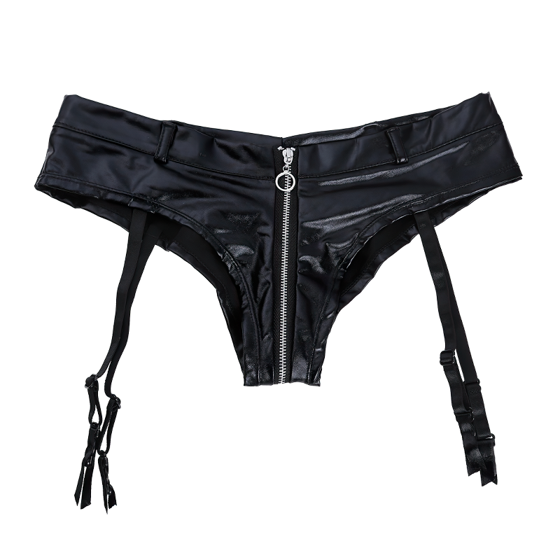 Sexy Club Underwear for Women / PU Leather Zipper Crotch Low Rise Ladies Panties - EVE's SECRETS