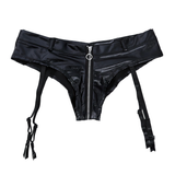 Sexy Club Underwear for Women / PU Leather Zipper Crotch Low Rise Ladies Panties - EVE's SECRETS