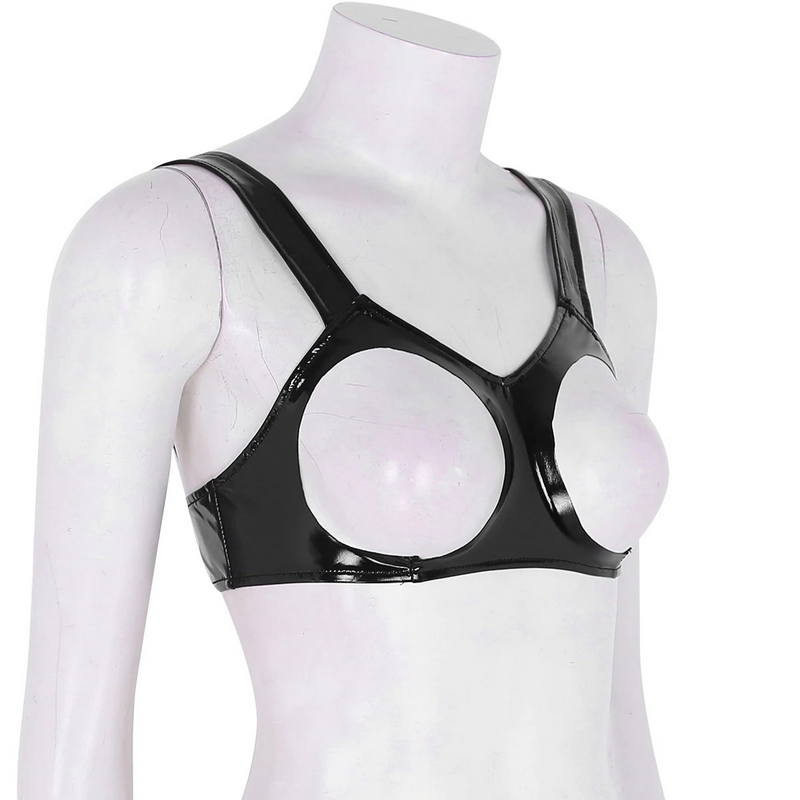 Sexy Clubwear Wet Look Women's Mini Bra /  Open Cups Porno Underwear / Hollow Out Female Bra - EVE's SECRETS