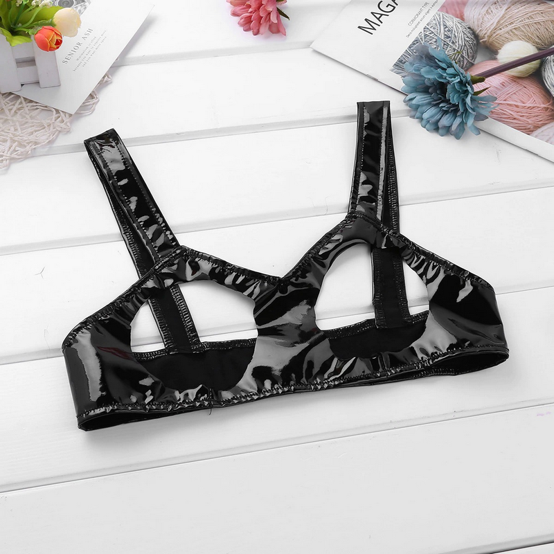Sexy Clubwear Wet Look Women's Mini Bra /  Open Cups Porno Underwear / Hollow Out Female Bra - EVE's SECRETS