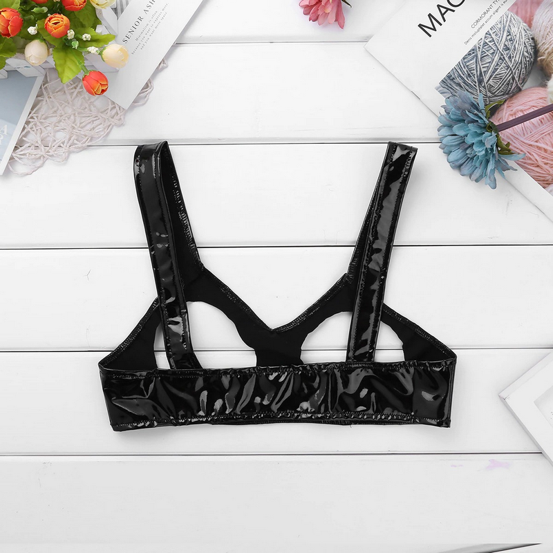 Sexy Clubwear Wet Look Women's Mini Bra /  Open Cups Porno Underwear / Hollow Out Female Bra - EVE's SECRETS