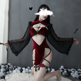 Sexy Dark Red Women's Costume Witch / Erotic Lingerie Set with Hollow Sleeves - EVE's SECRETS