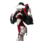 Sexy Dark Red Women's Costume Witch / Erotic Lingerie Set with Hollow Sleeves - EVE's SECRETS