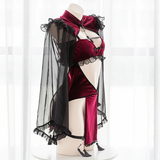 Sexy Dark Red Women's Costume Witch / Erotic Lingerie Set with Hollow Sleeves - EVE's SECRETS