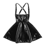 Sexy Female Wet Look Mini Dress / Sleeveless Black Dress on Zipper and X-back - EVE's SECRETS