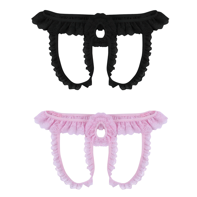 Sexy Gay Lingerie Panties With Lace / Sissy Crotchless Briefs With Open Hole - EVE's SECRETS