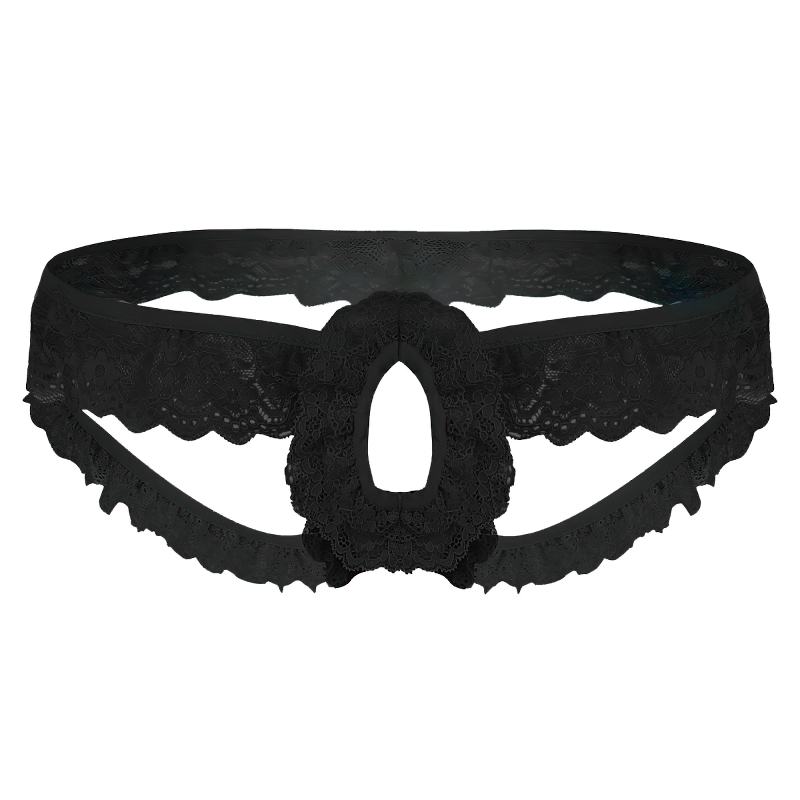 Sexy Gay Lingerie Panties With Lace / Sissy Crotchless Briefs With Open Hole - EVE's SECRETS
