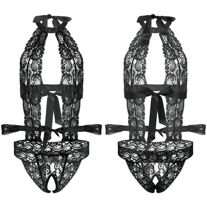 Sexy Gay Open Crotch Bodysuit Romper / Bodystocking Sleepwear with Bracelets - EVE's SECRETS